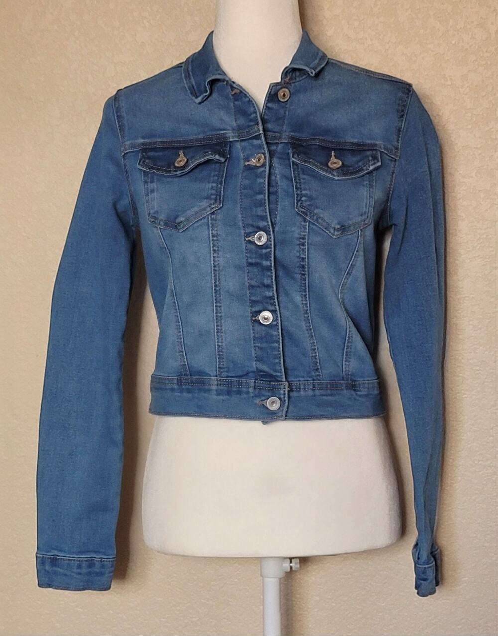 Wax Jean Y2K Denim Jean Jacket Junior Size Small Cropped Trucker Jacket EUC